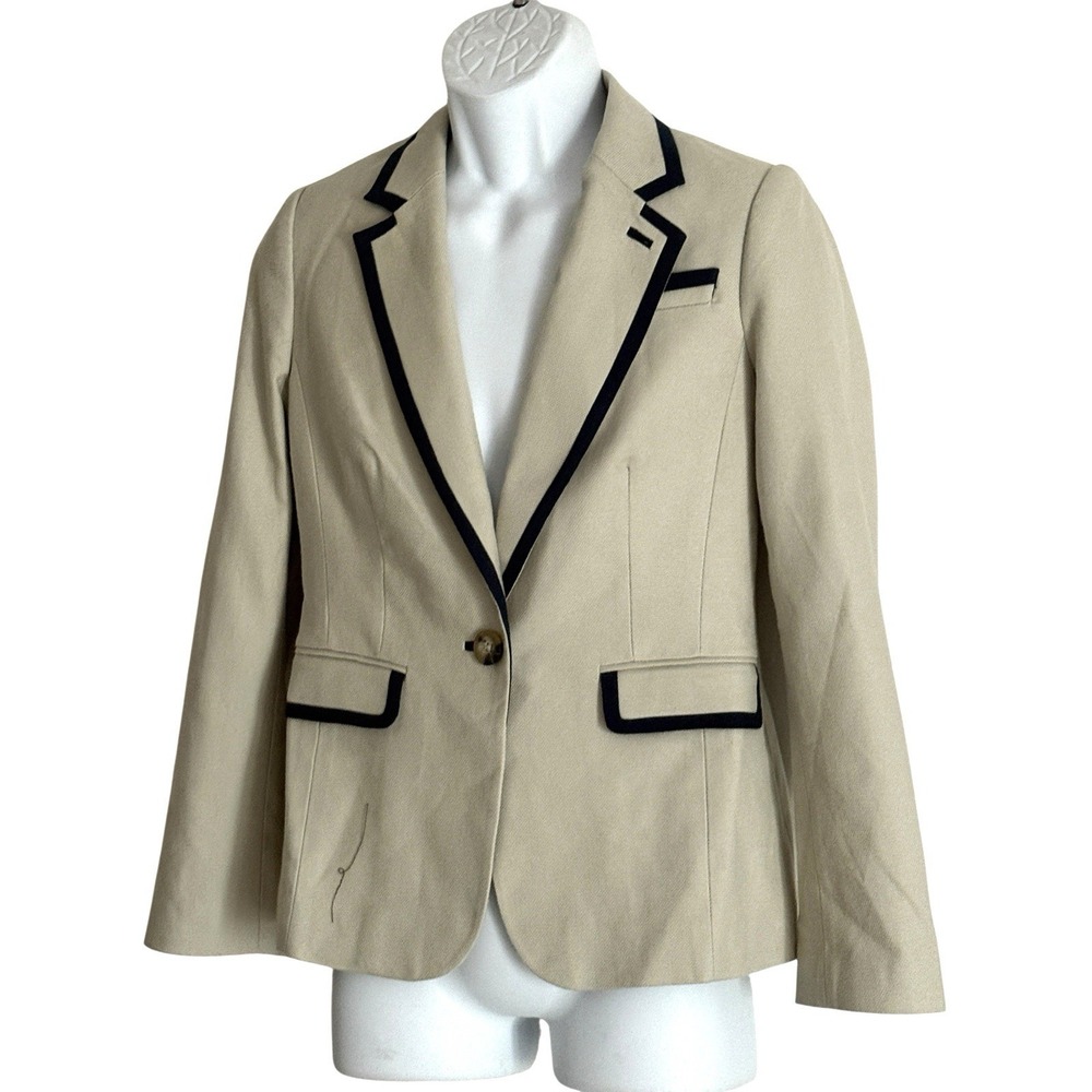 Boden Blazer Tailored 6 Beige Black Trim All 100% Cotton Lined Button Front NWOT